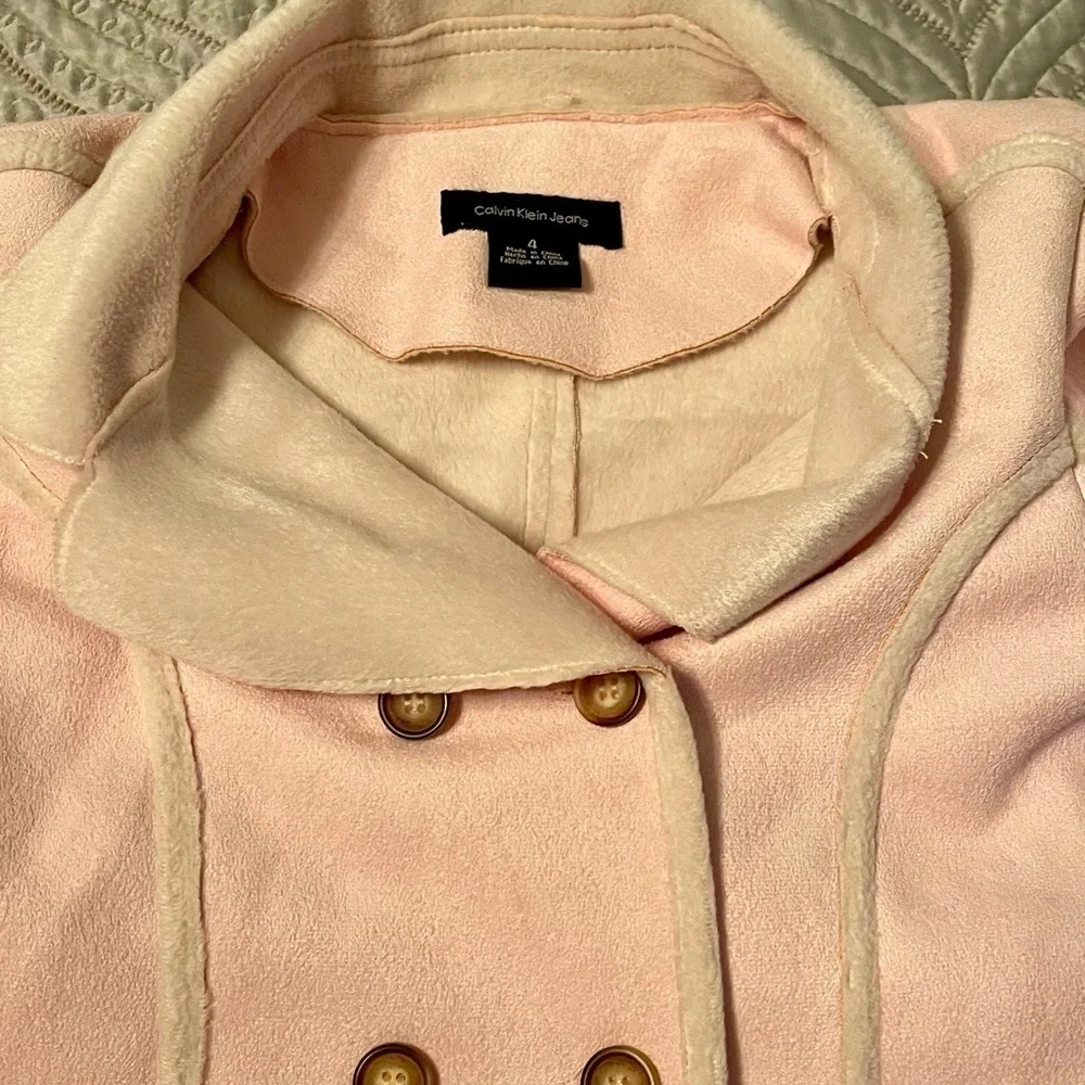 Calvin Klein Jeans faux suede Pink and Cream girls double breasted jacket size 4